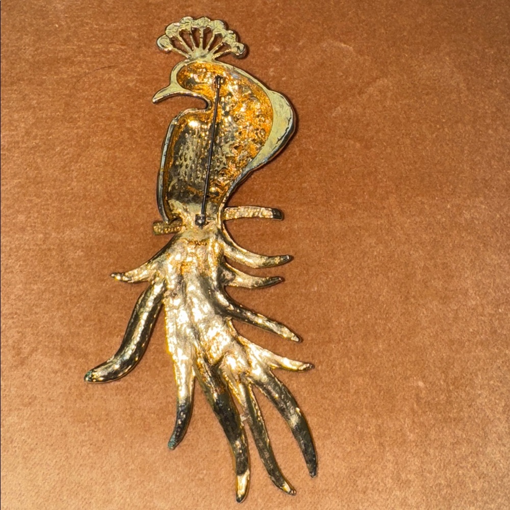 Vintage Jeweled Peacock Brooch Pin - Picture 4 of 4